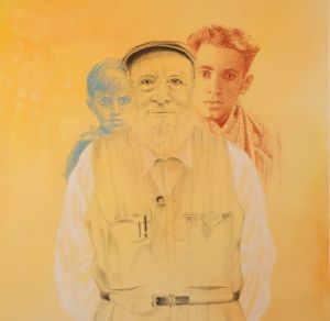 Dessin de Michel Butor à 3 âges différents